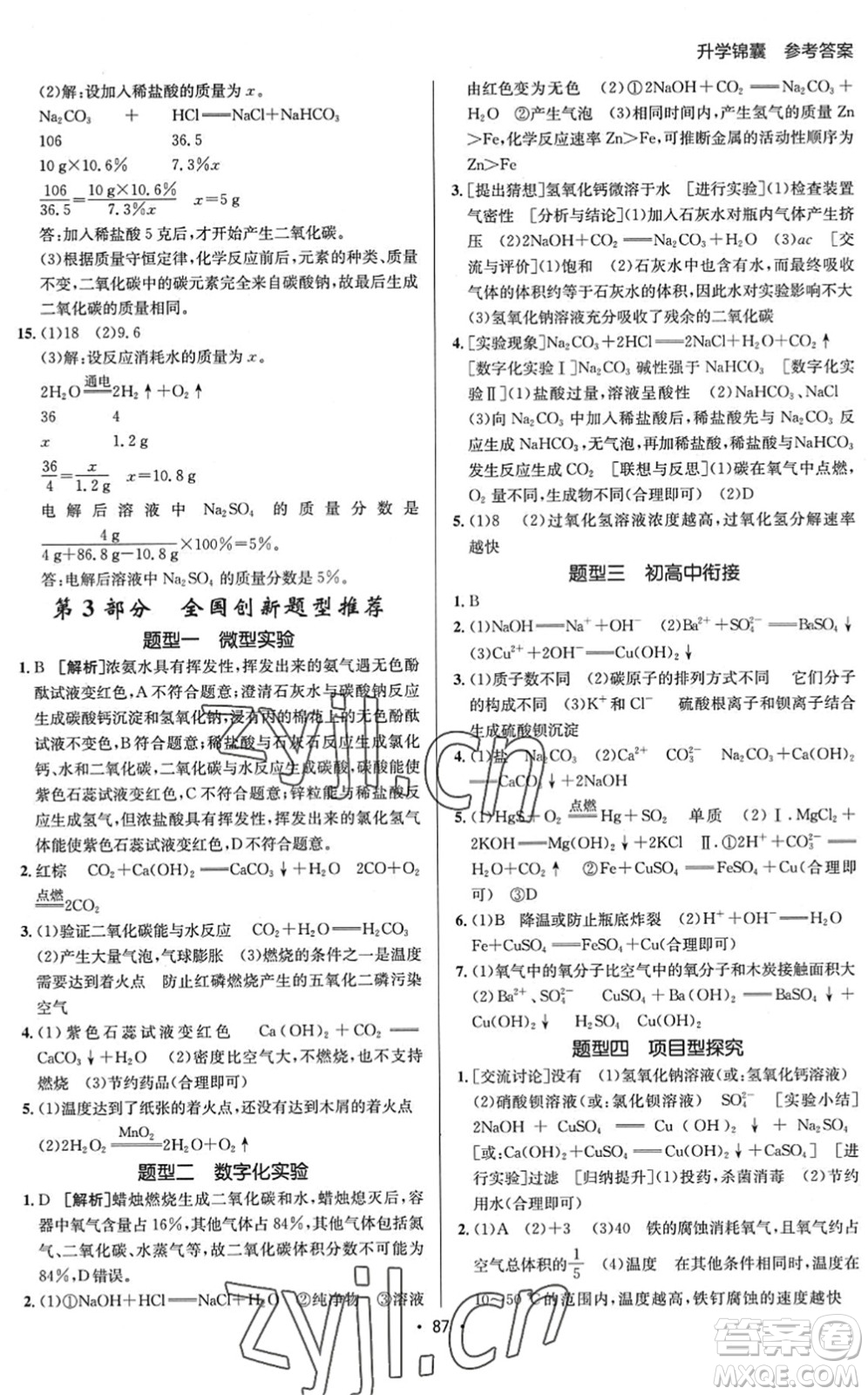 新疆青少年出版社2022升學(xué)錦囊九年級(jí)化學(xué)泰安專版答案