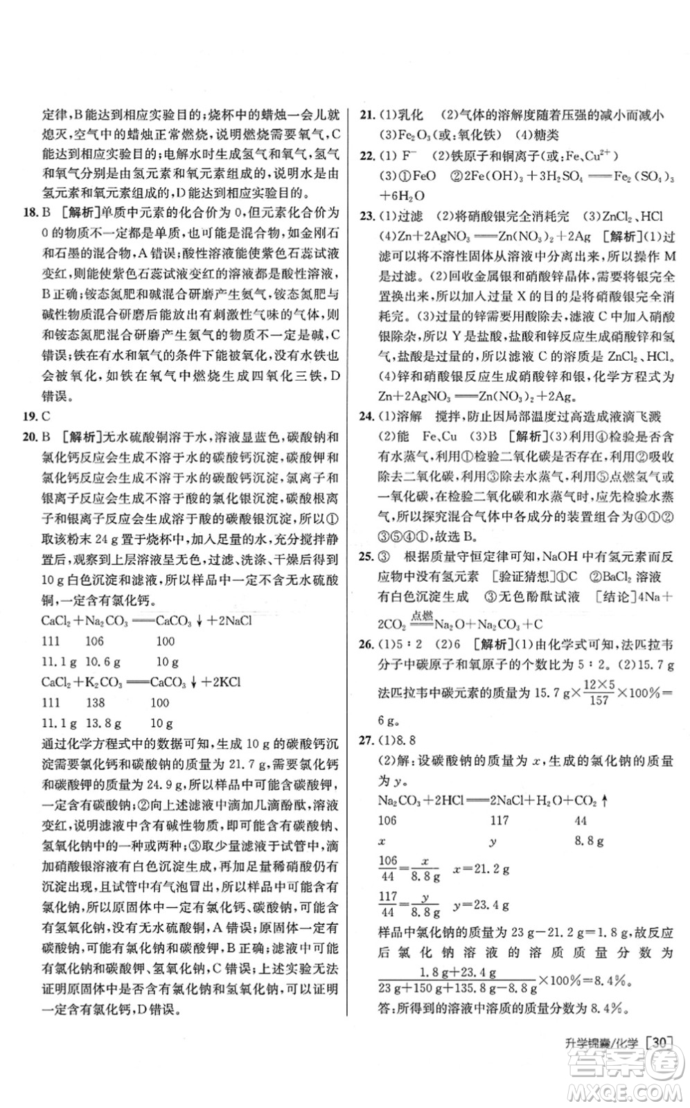 新疆青少年出版社2022升學(xué)錦囊九年級(jí)化學(xué)泰安專版答案