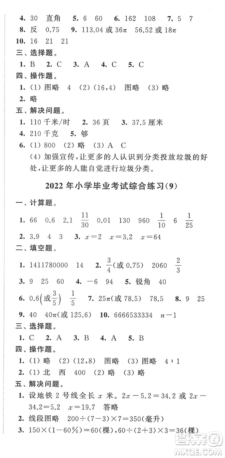 江蘇人民出版社2022小學(xué)升初中教材學(xué)法指導(dǎo)六年級(jí)數(shù)學(xué)蘇教版答案