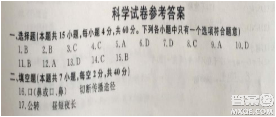 2022浙江省初中學(xué)業(yè)水平考試紹興卷科學(xué)試題及答案