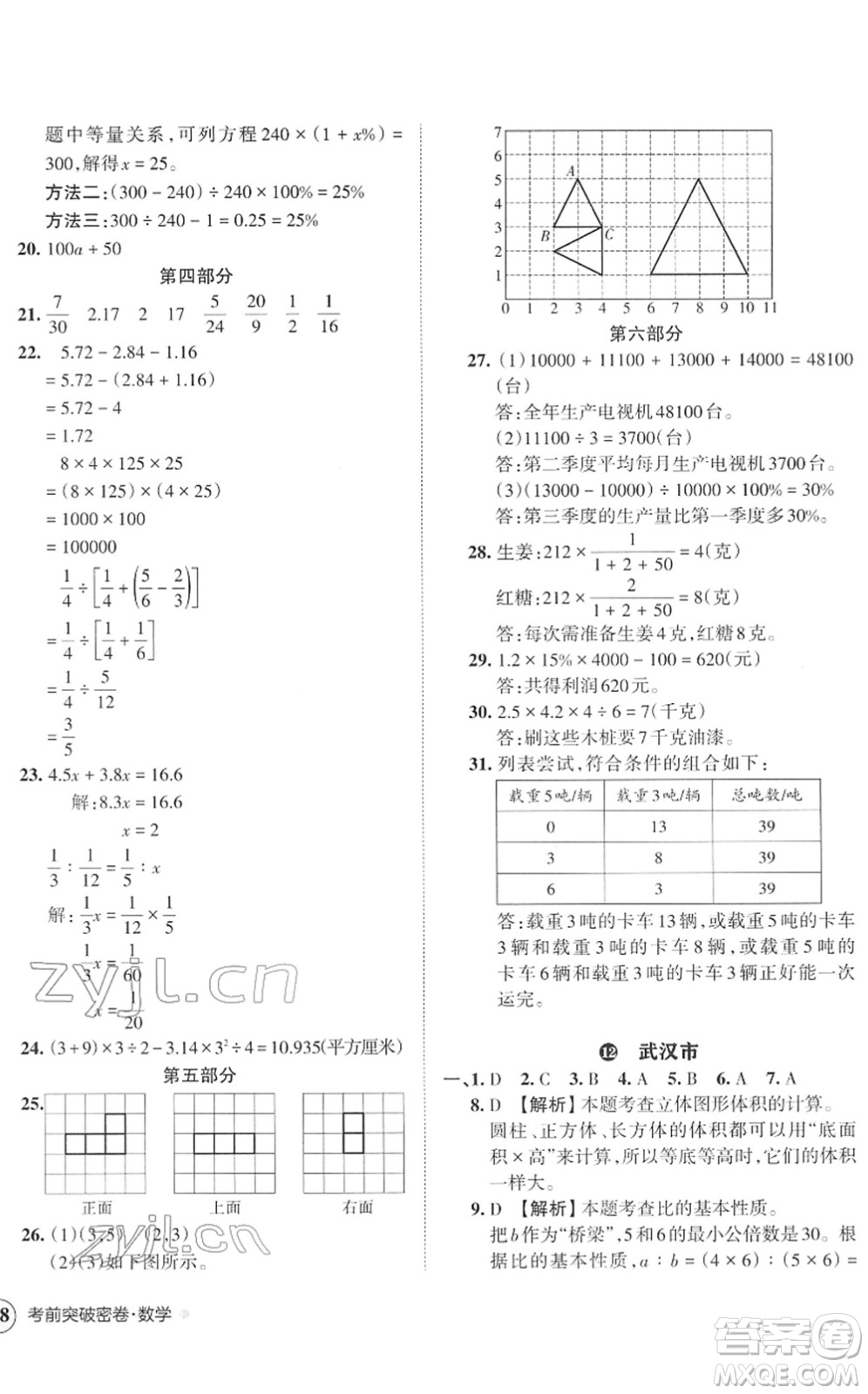 江西人民出版社2022王朝霞小學(xué)畢業(yè)總復(fù)習(xí)綜合能力驗收卷六年級數(shù)學(xué)通用版答案
