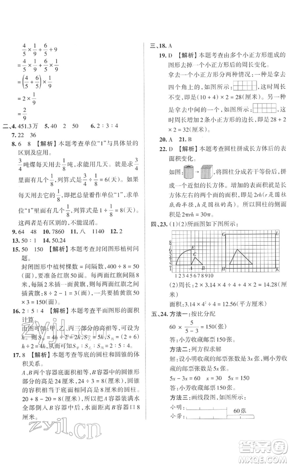 江西人民出版社2022王朝霞小學(xué)畢業(yè)總復(fù)習(xí)綜合能力驗收卷六年級數(shù)學(xué)通用版答案