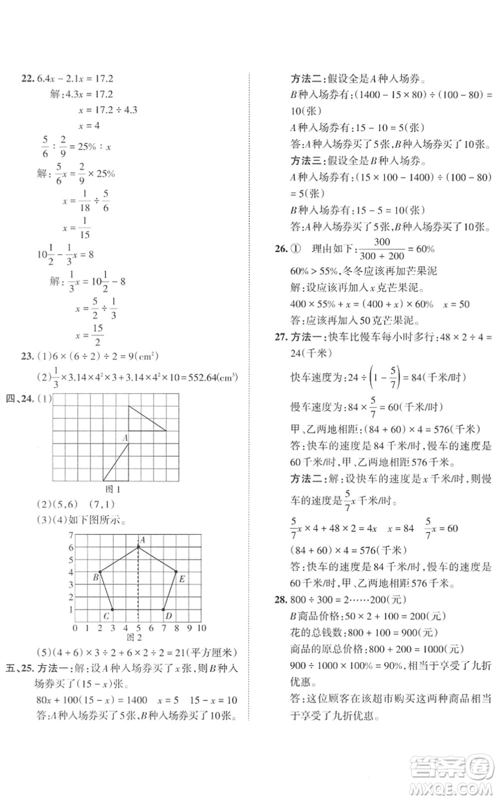 江西人民出版社2022王朝霞小學(xué)畢業(yè)總復(fù)習(xí)綜合能力驗收卷六年級數(shù)學(xué)通用版答案