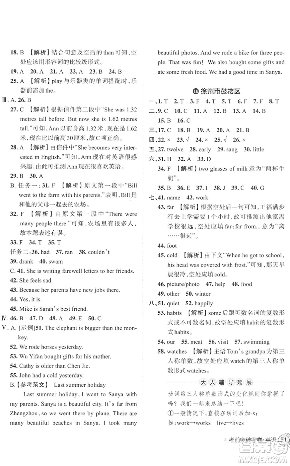 江西人民出版社2022王朝霞小學畢業(yè)總復習綜合能力驗收卷六年級英語通用版答案