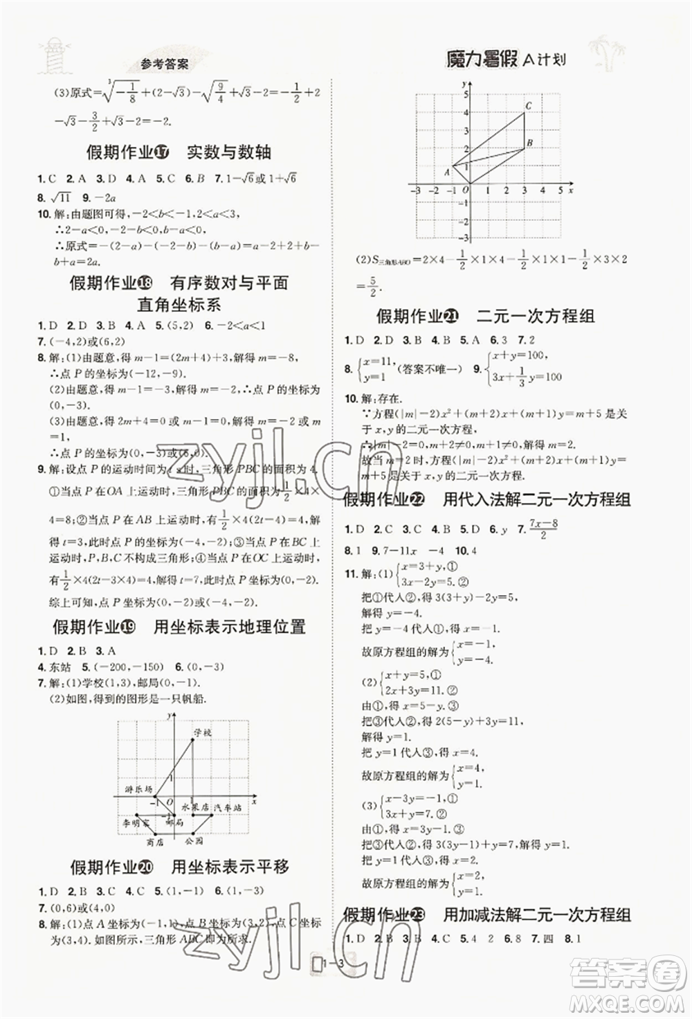 江西美術(shù)出版社2022魔力暑假A計(jì)劃七年級數(shù)學(xué)人教版參考答案