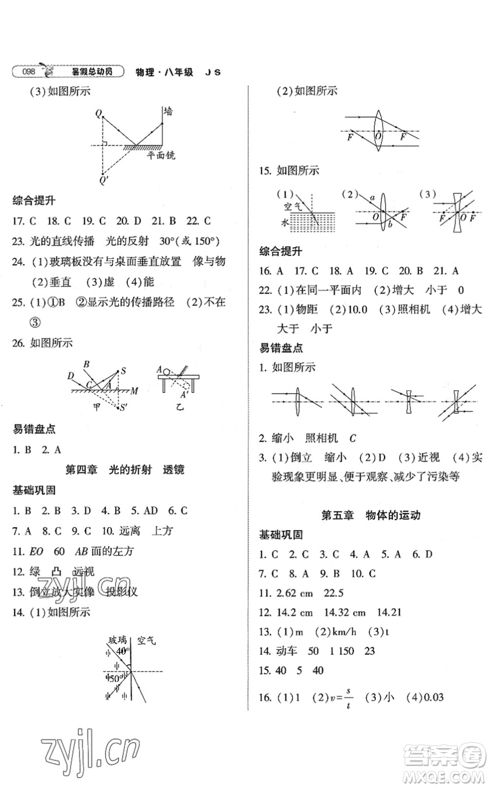寧夏人民教育出版社2022經(jīng)綸學(xué)典暑假總動(dòng)員八年級(jí)物理江蘇國(guó)標(biāo)版答案