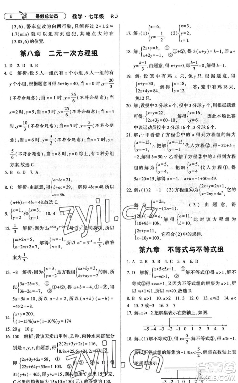 寧夏人民教育出版社2022經(jīng)綸學(xué)典暑假總動(dòng)員七年級(jí)數(shù)學(xué)RJ人教版答案