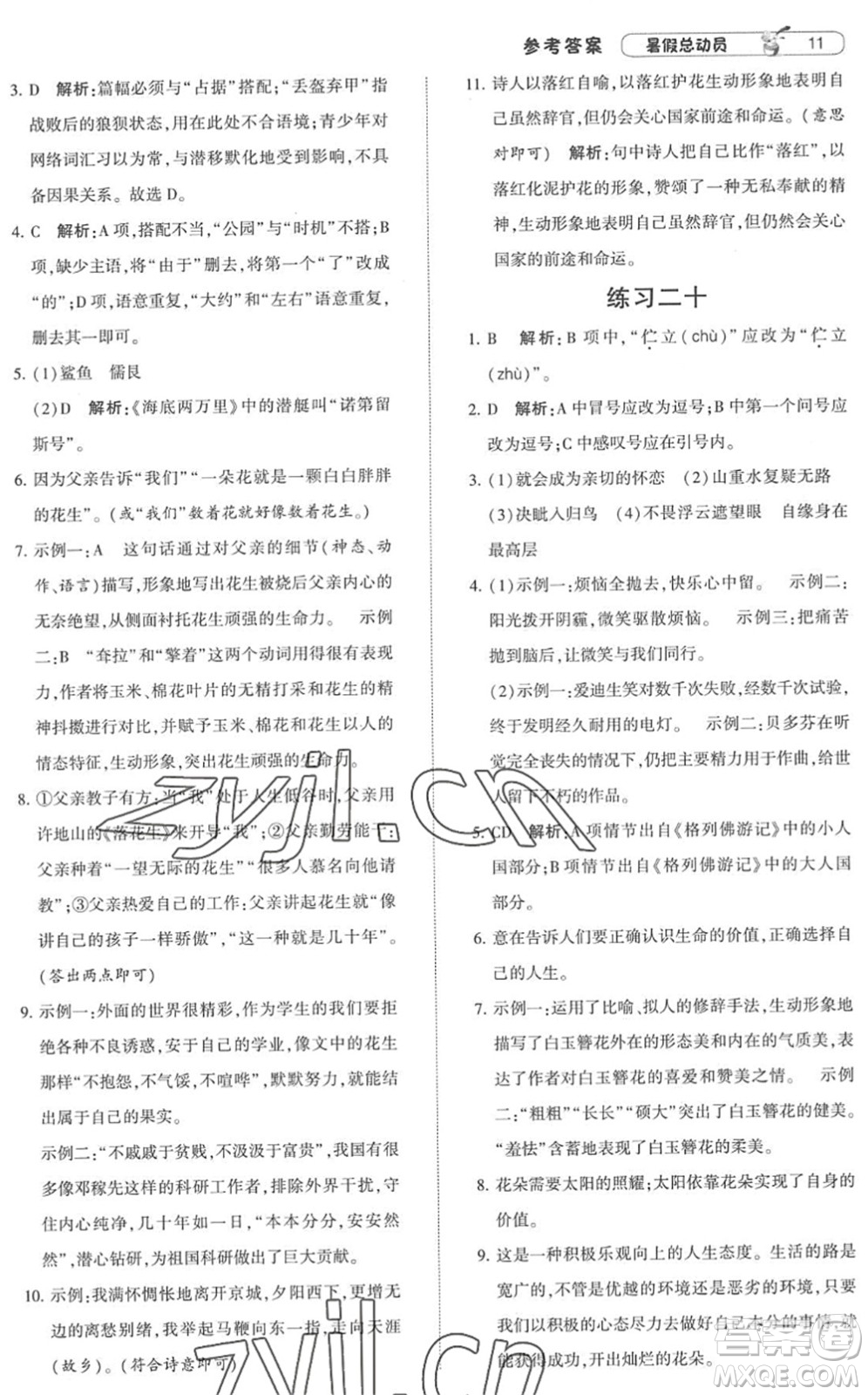 寧夏人民教育出版社2022經(jīng)綸學(xué)典暑假總動(dòng)員七年級(jí)語(yǔ)文人教版答案