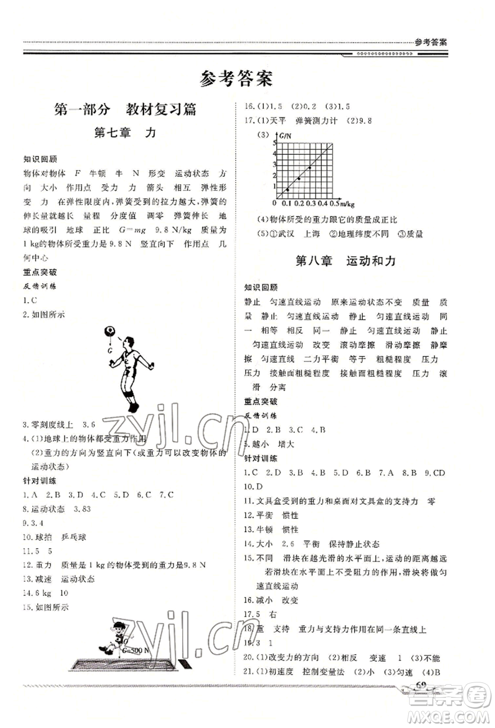 北京工業(yè)大學(xué)出版社2022文軒假期生活指導(dǎo)暑假八年級物理通用版參考答案