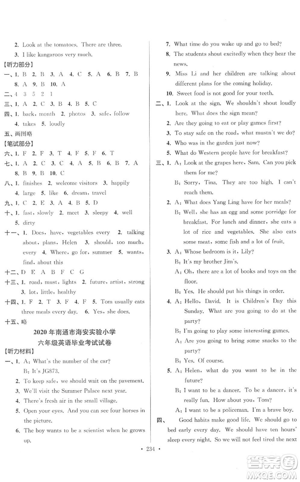 江蘇鳳凰美術(shù)出版社2022江蘇13大市名牌小學(xué)畢業(yè)升學(xué)真卷精編六年級英語江蘇專版答案