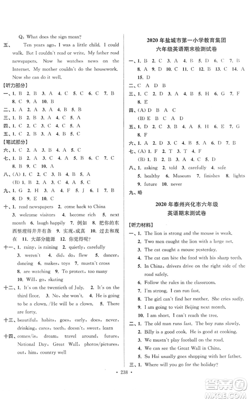 江蘇鳳凰美術(shù)出版社2022江蘇13大市名牌小學(xué)畢業(yè)升學(xué)真卷精編六年級英語江蘇專版答案