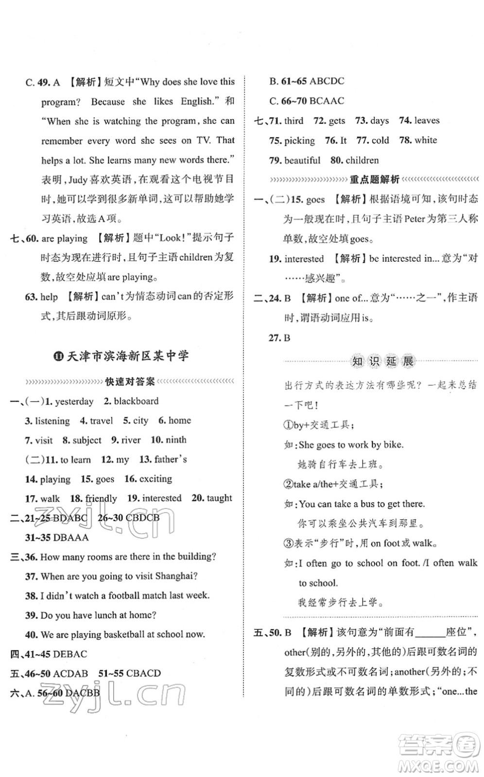 江西人民出版社2022王朝霞小升初重點(diǎn)校畢業(yè)升學(xué)及招生分班六年級(jí)英語通用版答案
