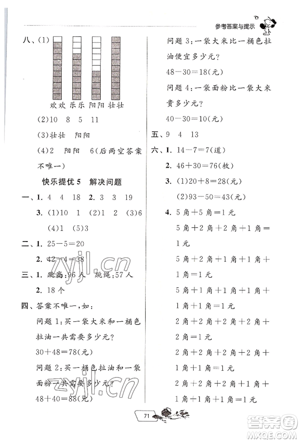 江蘇人民出版社2022實驗班提優(yōu)訓(xùn)練暑假銜接一升二數(shù)學(xué)人教版參考答案