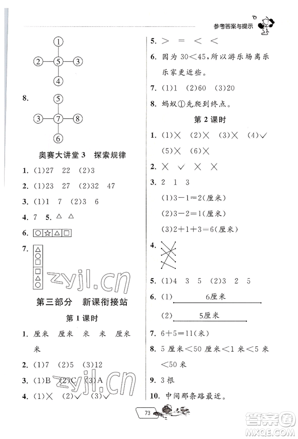 江蘇人民出版社2022實驗班提優(yōu)訓(xùn)練暑假銜接一升二數(shù)學(xué)人教版參考答案