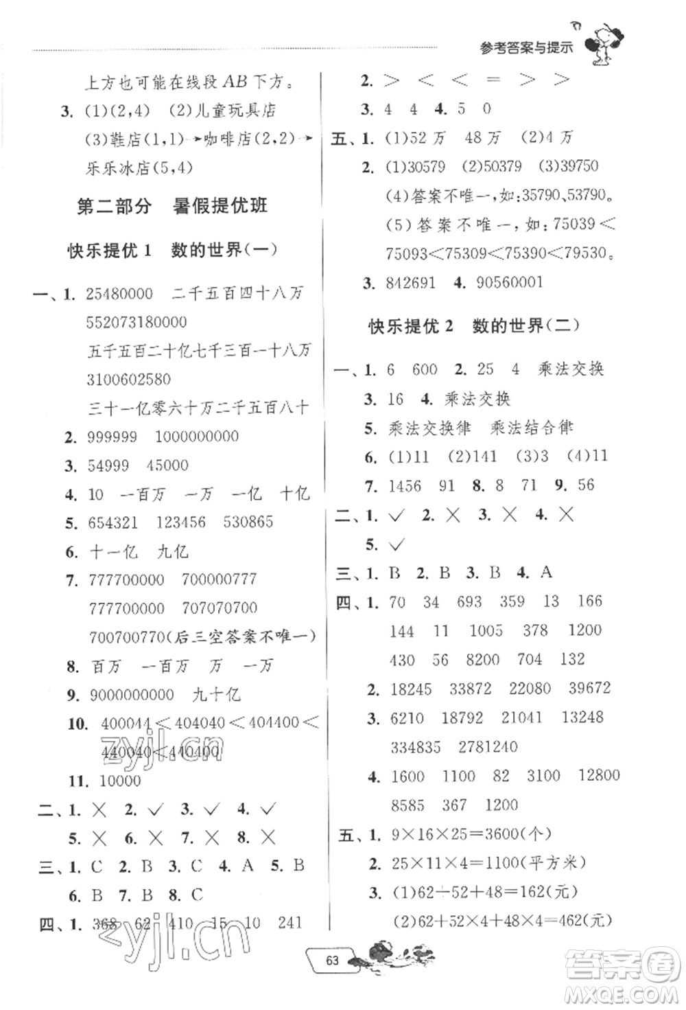 江蘇人民出版社2022實(shí)驗(yàn)班提優(yōu)訓(xùn)練暑假銜接四升五數(shù)學(xué)蘇教版參考答案