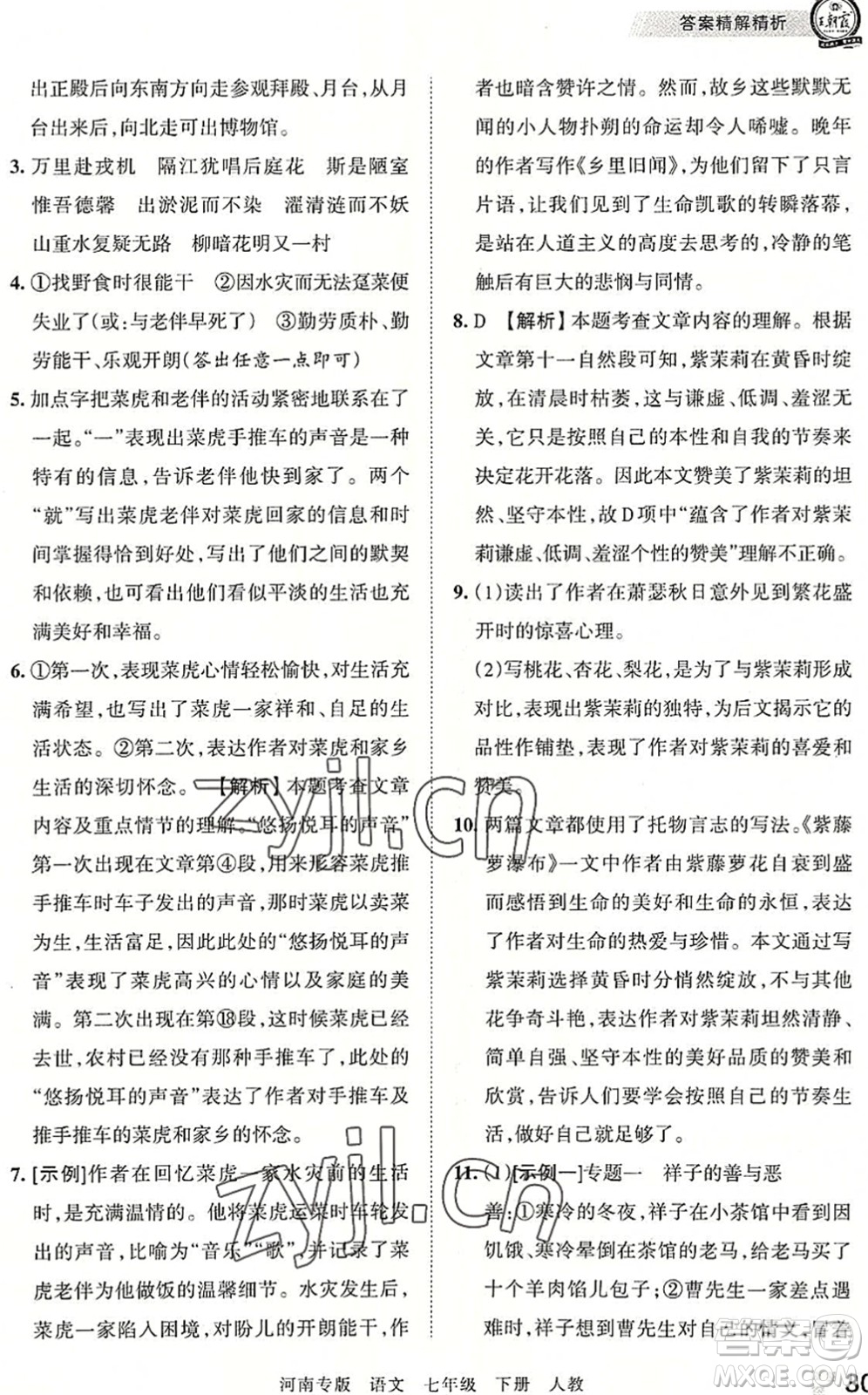 江西人民出版社2022王朝霞各地期末試卷精選七年級語文下冊人教版河南專版答案