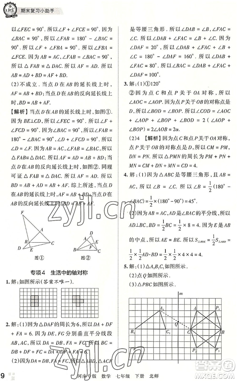 江西人民出版社2022王朝霞各地期末試卷精選七年級(jí)數(shù)學(xué)下冊(cè)北師大版河南專版答案