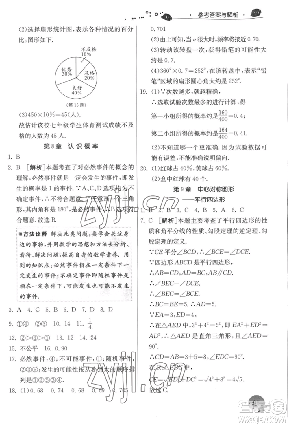 江蘇人民出版社2022實(shí)驗(yàn)班提優(yōu)訓(xùn)練暑假銜接八升九數(shù)學(xué)蘇科版參考答案
