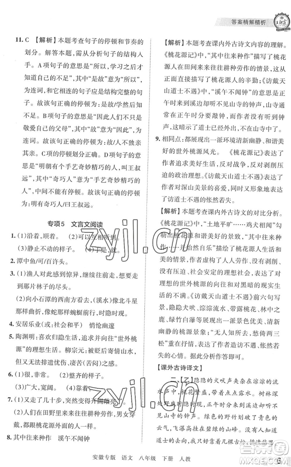 江西人民出版社2022王朝霞各地期末試卷精選八年級(jí)語(yǔ)文下冊(cè)人教版安徽專版答案
