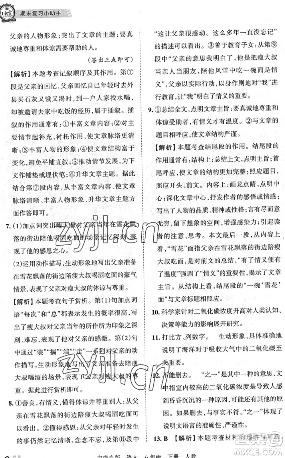 江西人民出版社2022王朝霞各地期末試卷精選八年級(jí)語(yǔ)文下冊(cè)人教版安徽專版答案