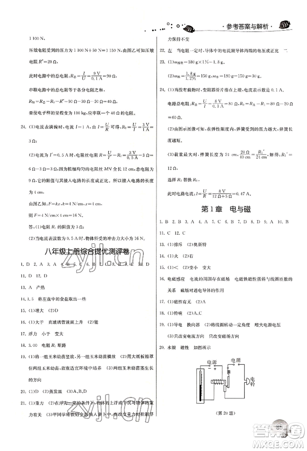江蘇人民出版社2022實(shí)驗(yàn)班提優(yōu)訓(xùn)練暑假銜接八升九科學(xué)冀教版參考答案