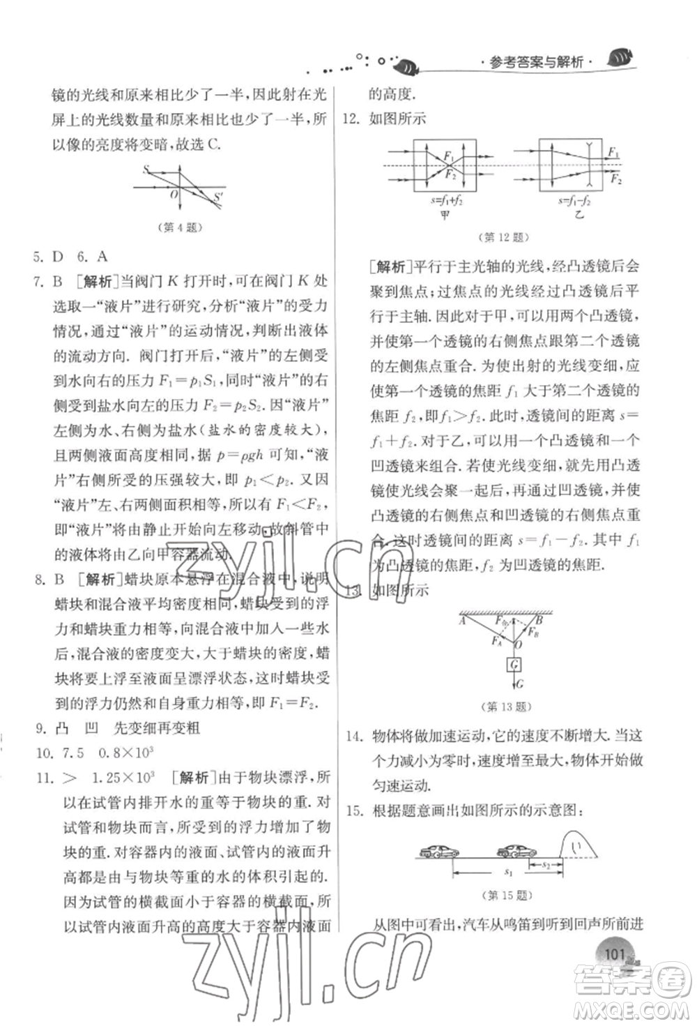 江蘇人民出版社2022實驗班提優(yōu)訓(xùn)練暑假銜接八升九物理蘇科版參考答案