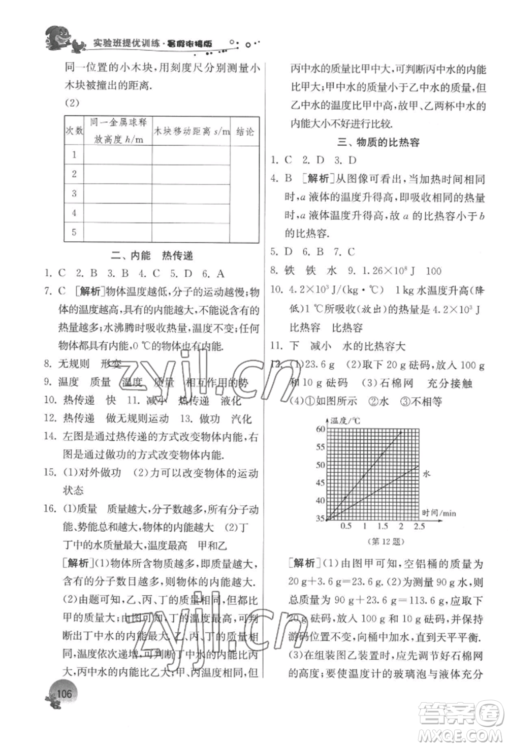 江蘇人民出版社2022實驗班提優(yōu)訓(xùn)練暑假銜接八升九物理蘇科版參考答案