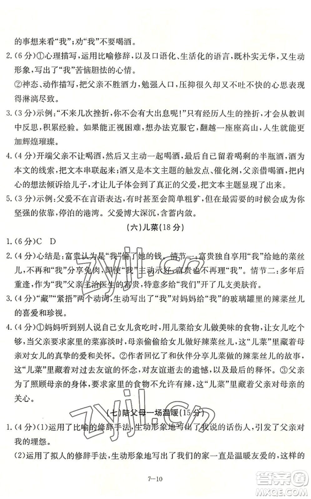 合肥工業(yè)大學(xué)出版社2022假期沖浪暑假作業(yè)升級(jí)版七年級(jí)語文人教版答案