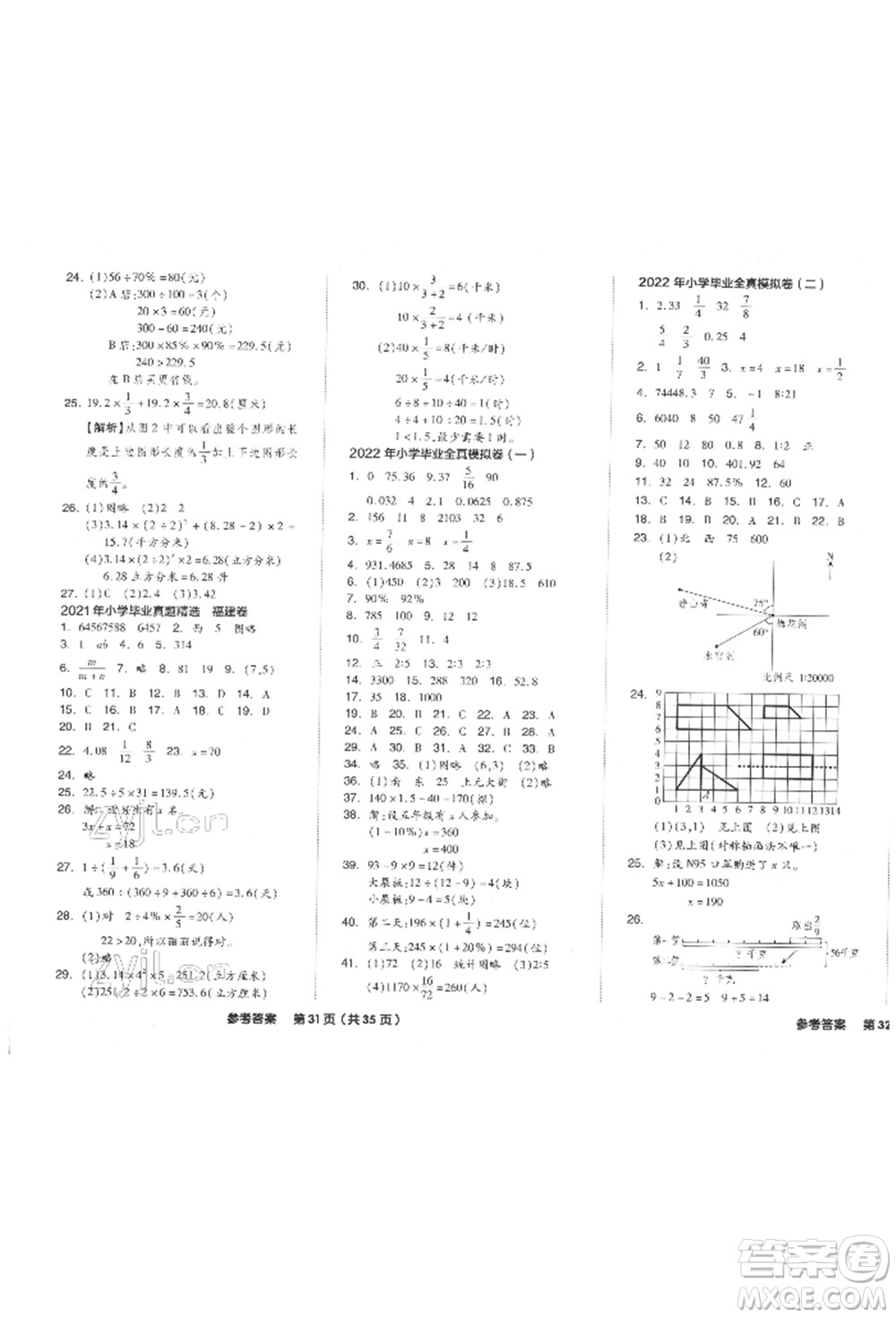 陽(yáng)光出版社2022全品小學(xué)總復(fù)習(xí)教程考點(diǎn)串講數(shù)學(xué)通用版參考答案
