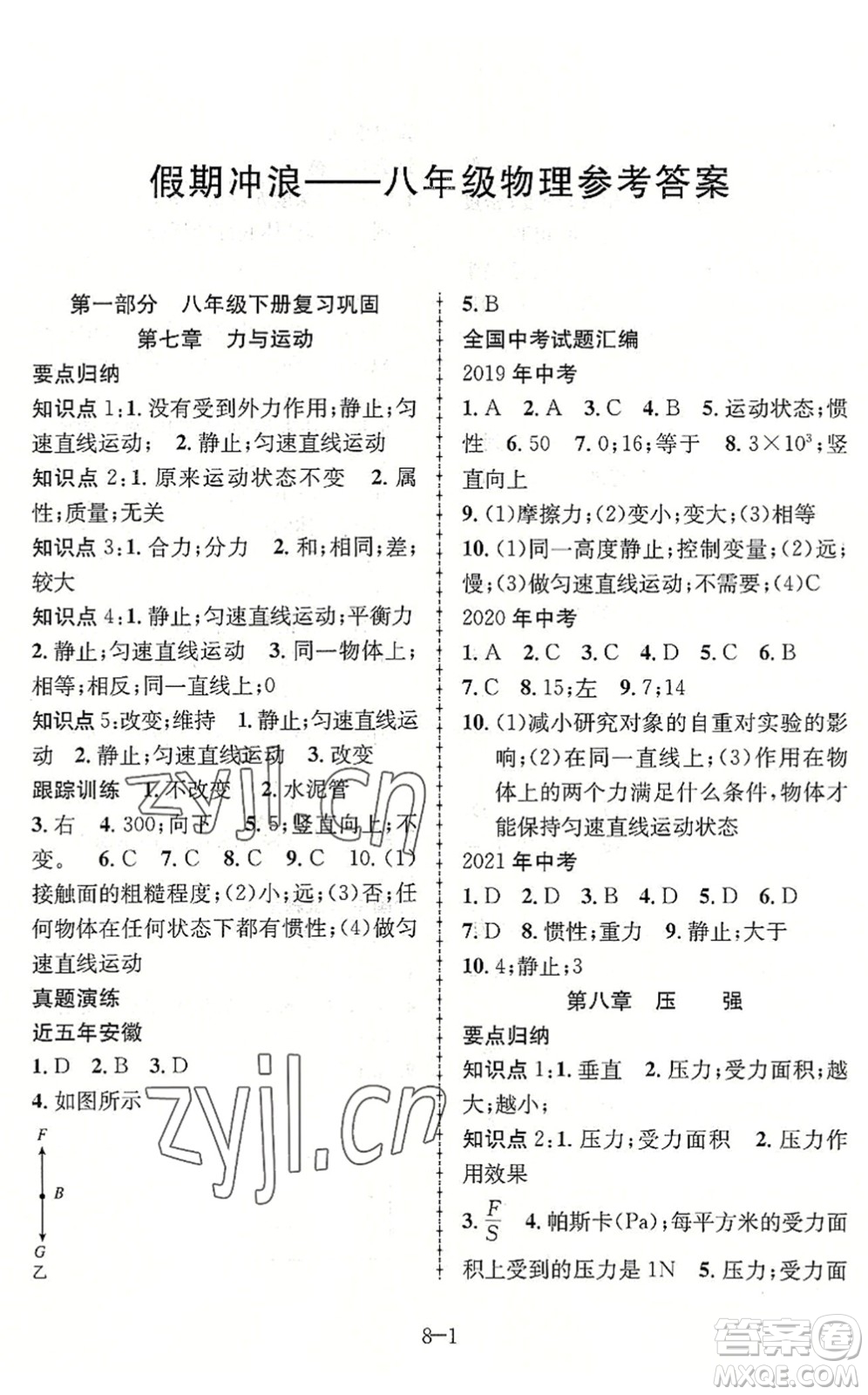 合肥工業(yè)大學出版社2022假期沖浪暑假作業(yè)升級版八年級物理滬科版答案