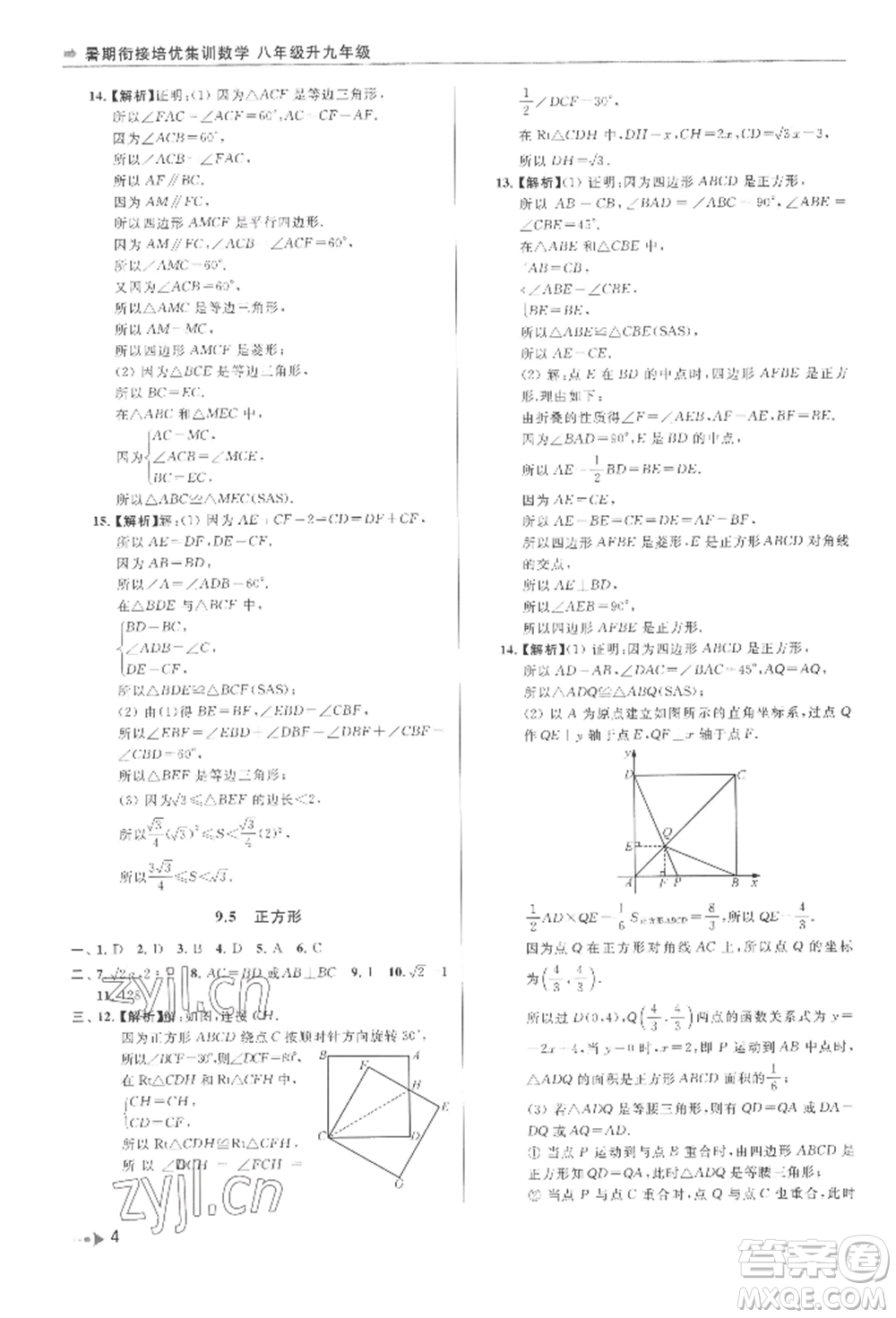 南京出版社2022暑期銜接培優(yōu)集訓八升九數學通用版參考答案