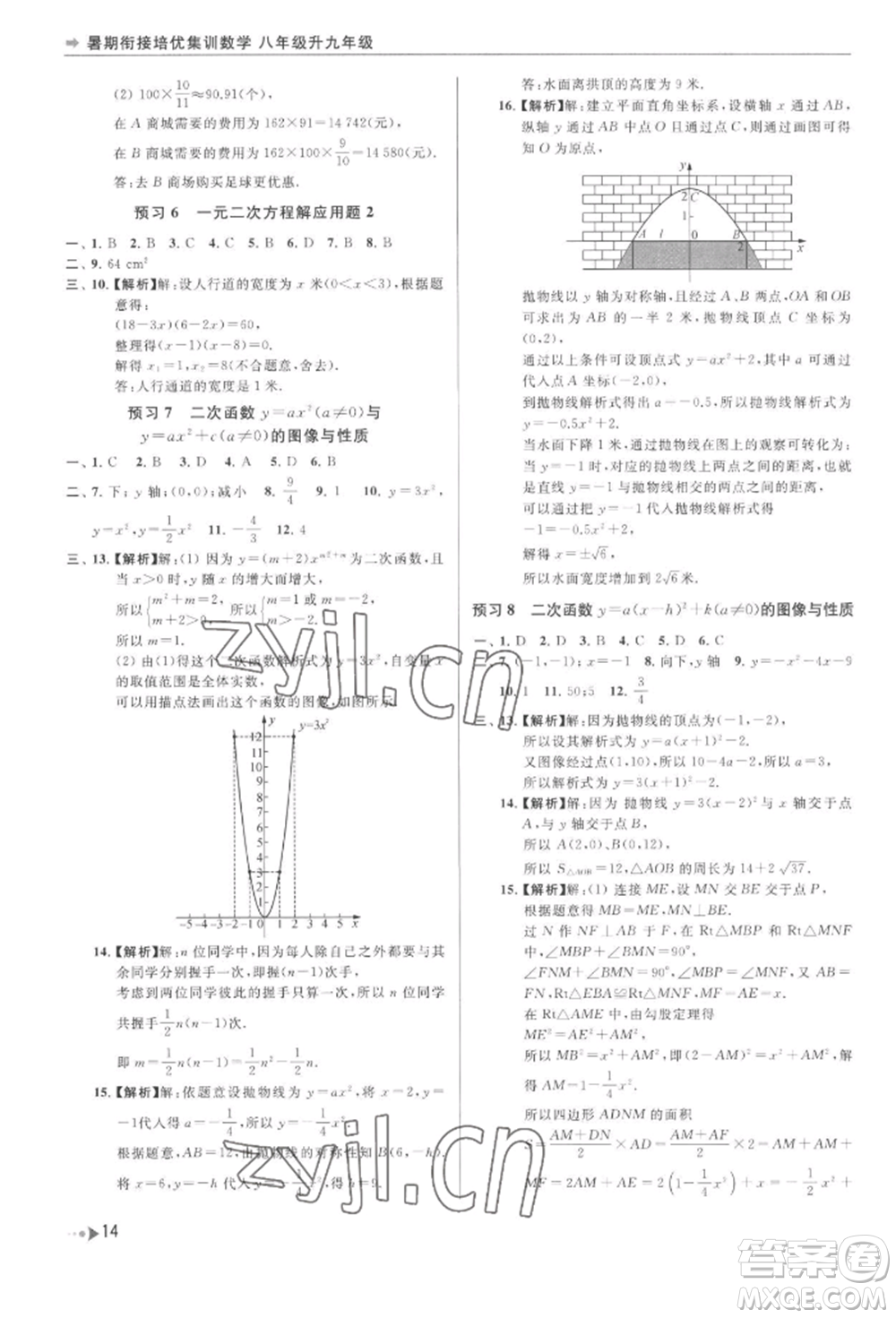 南京出版社2022暑期銜接培優(yōu)集訓八升九數學通用版參考答案