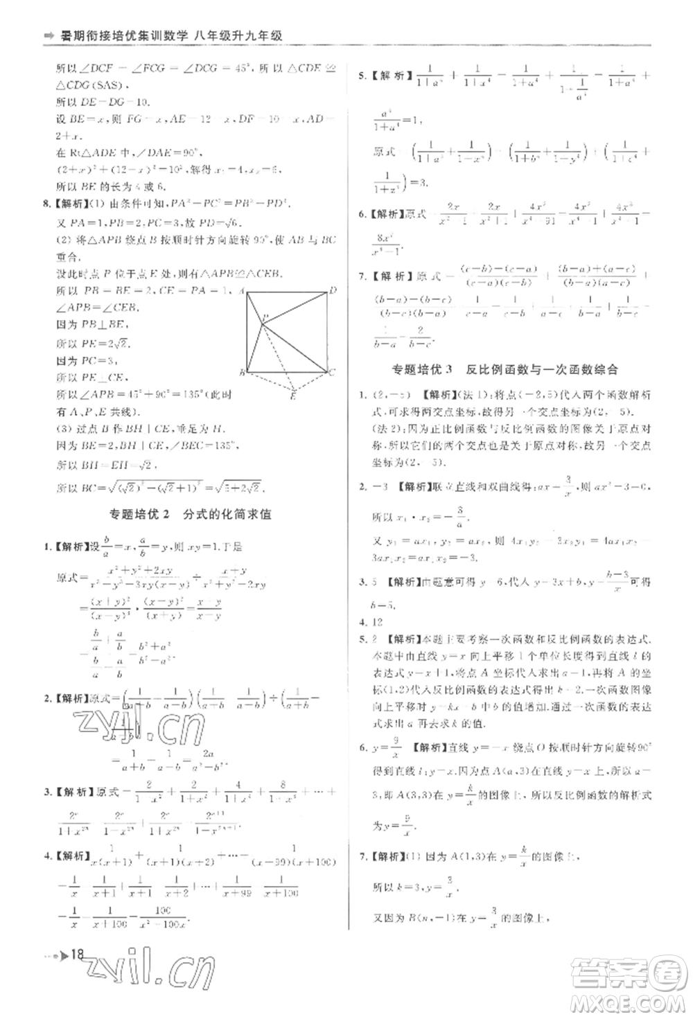 南京出版社2022暑期銜接培優(yōu)集訓八升九數學通用版參考答案