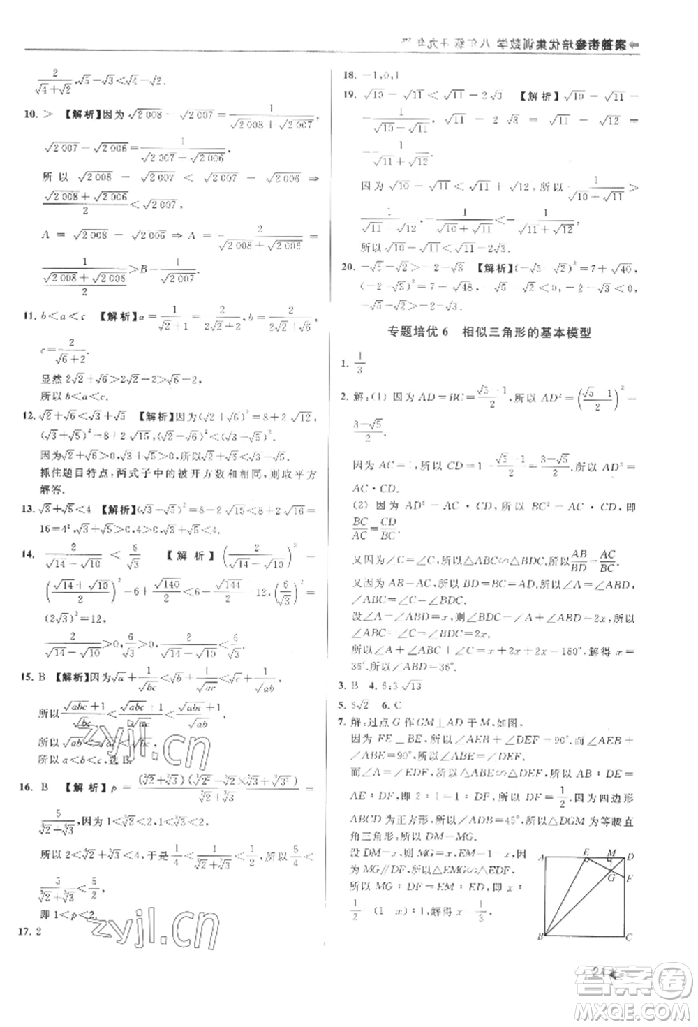 南京出版社2022暑期銜接培優(yōu)集訓八升九數學通用版參考答案