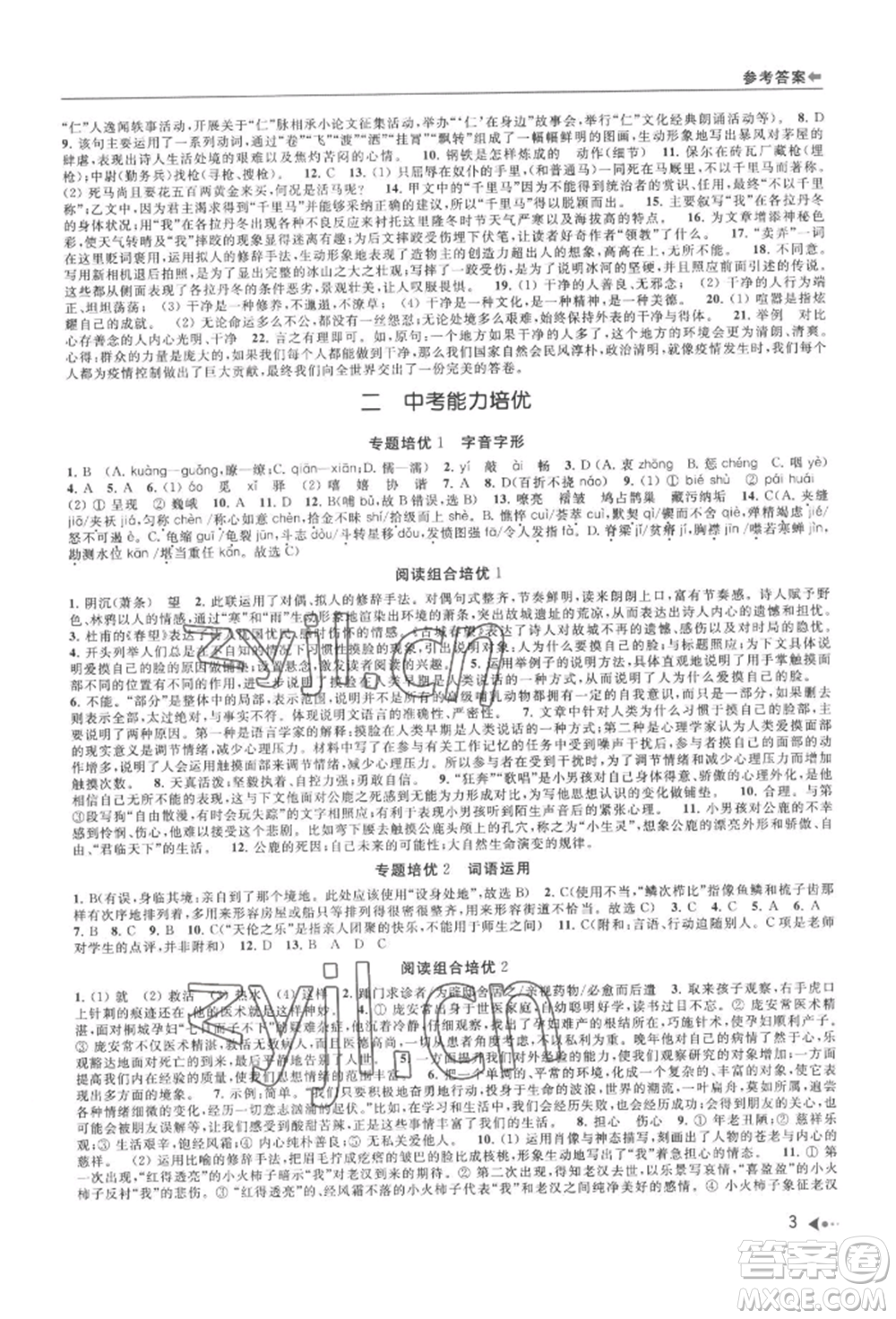 南京出版社2022暑期銜接培優(yōu)集訓八升九語文人教版參考答案