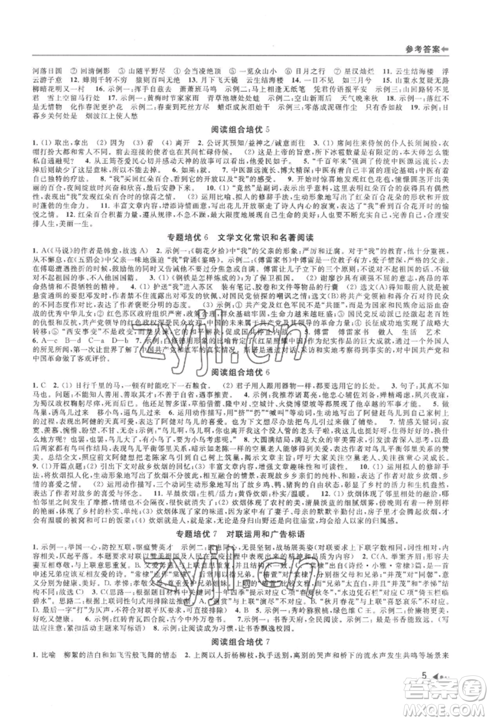 南京出版社2022暑期銜接培優(yōu)集訓八升九語文人教版參考答案
