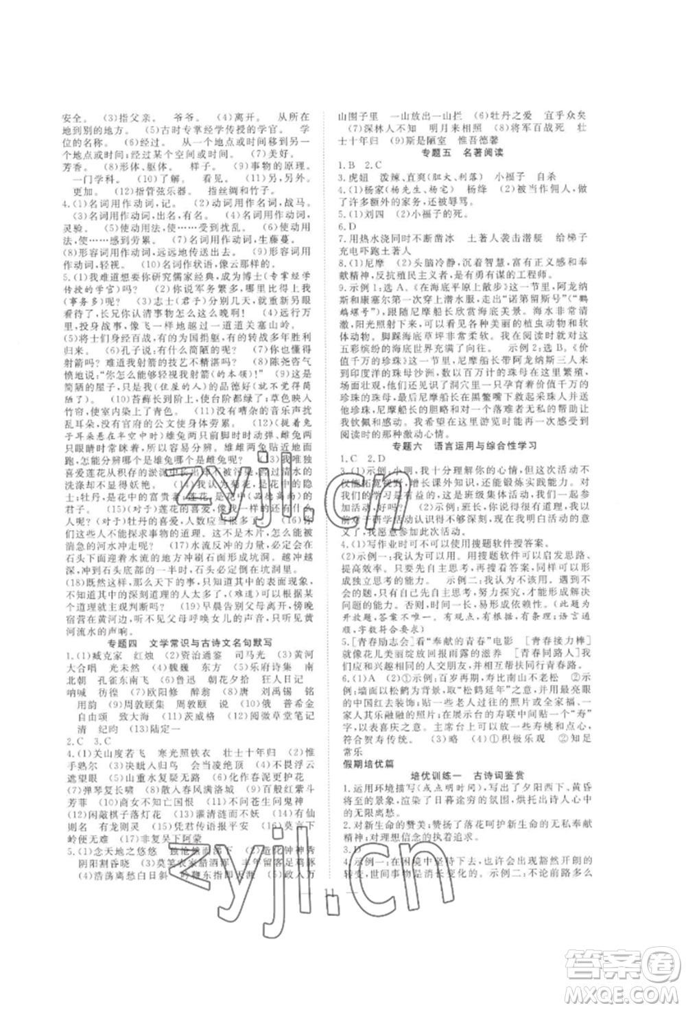 合肥工業(yè)大學(xué)出版社2022假期伴你行暑假?gòu)?fù)習(xí)計(jì)劃七年級(jí)語(yǔ)文通用版參考答案