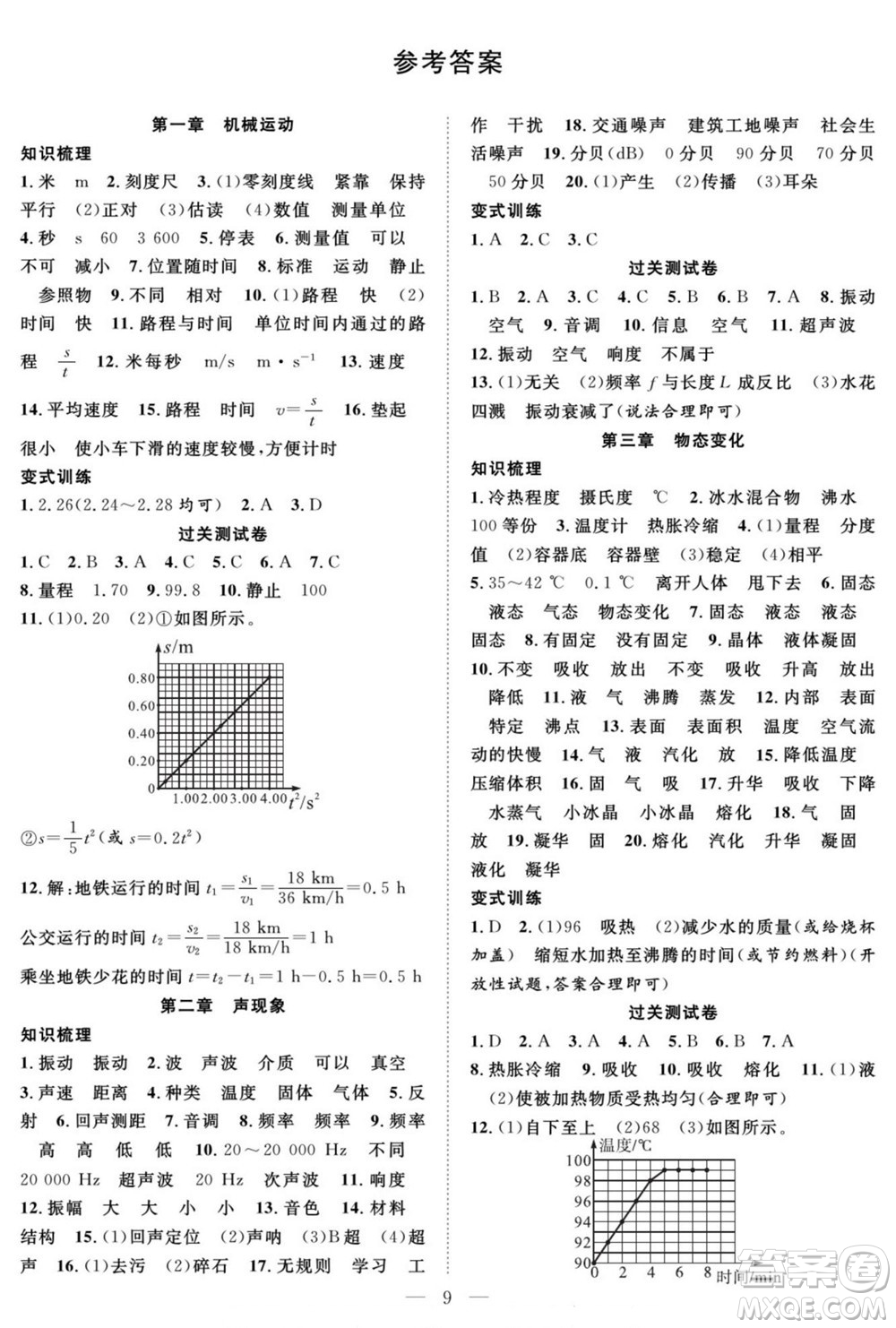 南方出版社2022新活力暑假總動員八年級物理人教版答案