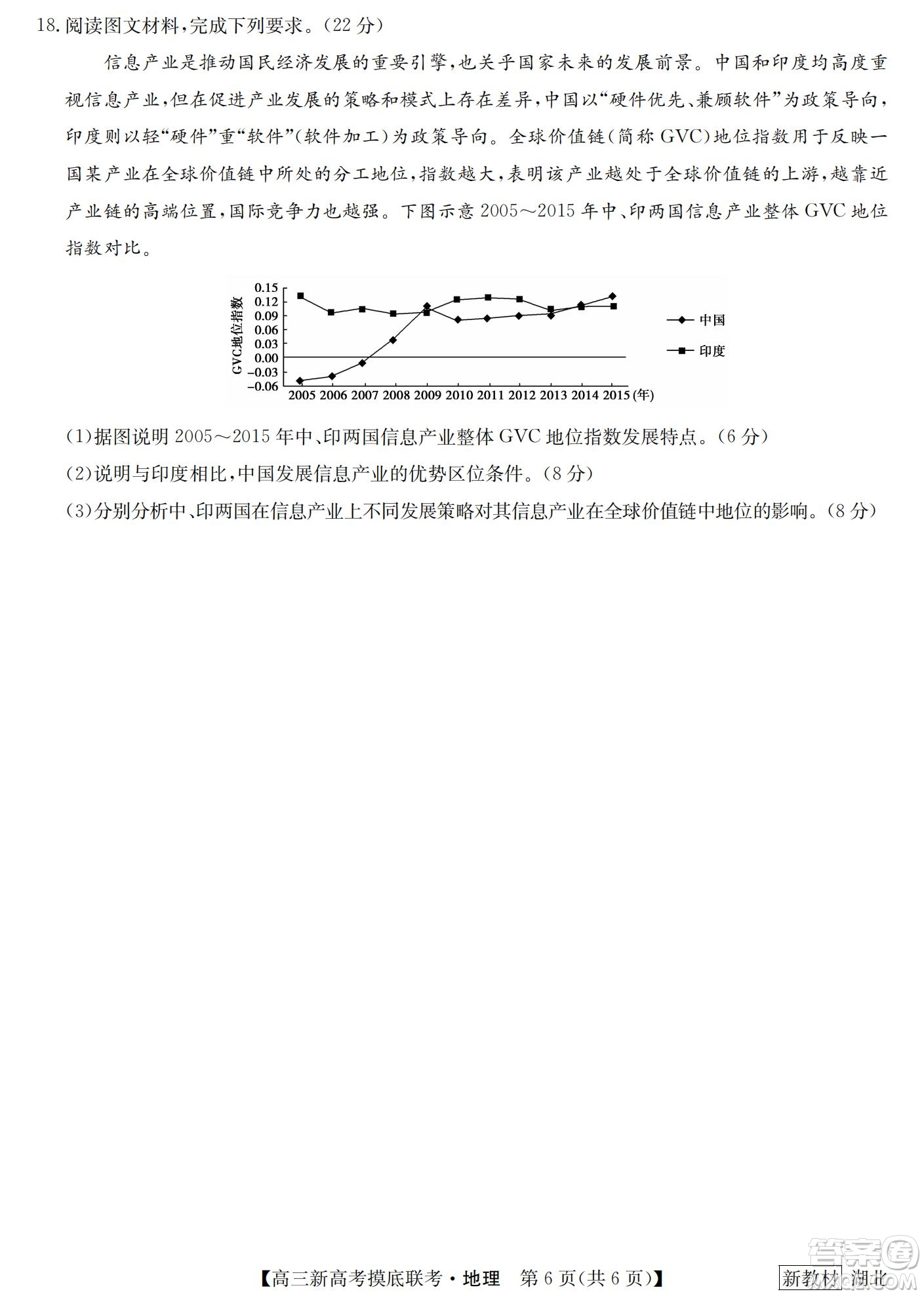 2023屆湖北省九師聯(lián)盟高三新高考摸底聯(lián)考地理試題及答案