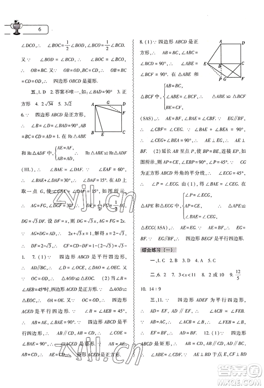 大象出版社2022數(shù)學(xué)暑假作業(yè)本八年級(jí)人教版參考答案