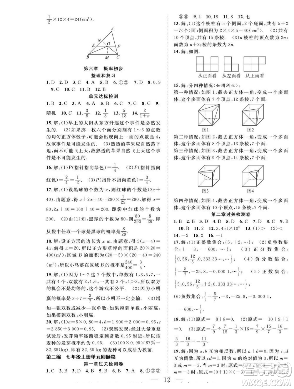 吉林教育出版社2022優(yōu)等生快樂暑假最佳復(fù)習(xí)計(jì)劃七年級數(shù)學(xué)北師版答案