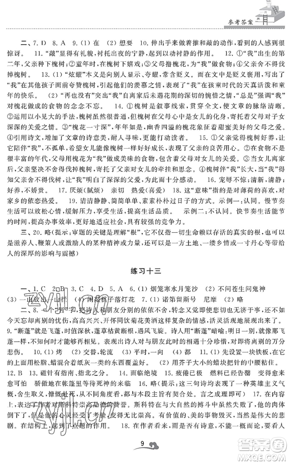 江蘇鳳凰美術(shù)出版社2022快樂暑假學(xué)習(xí)生活七年級語文人教版答案