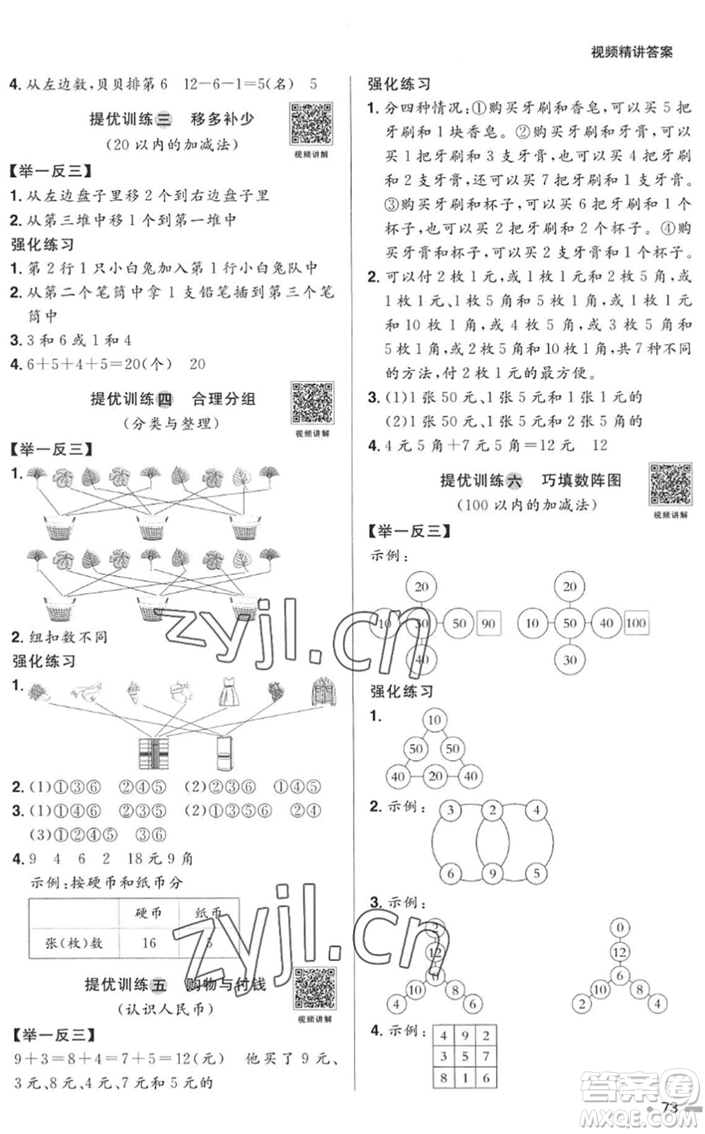 江西教育出版社2022陽光同學(xué)暑假銜接一升二年級數(shù)學(xué)RJ人教版答案