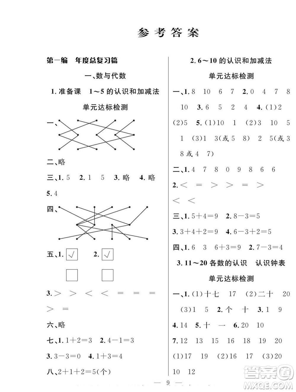 吉林教育出版社2022優(yōu)等生快樂(lè)暑假最佳復(fù)習(xí)計(jì)劃一年級(jí)數(shù)學(xué)人教版答案