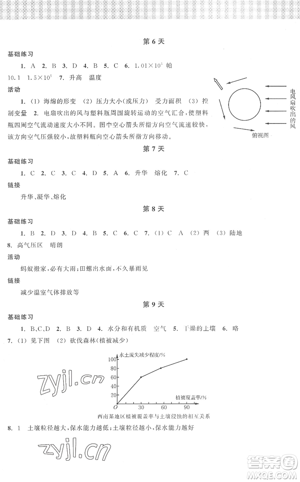 浙江教育出版社2022暑假作業(yè)本八年級科學ZH浙教版答案