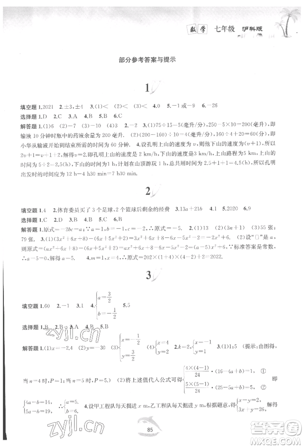 黃山書(shū)社2022快樂(lè)暑假七年級(jí)數(shù)學(xué)滬科版參考答案