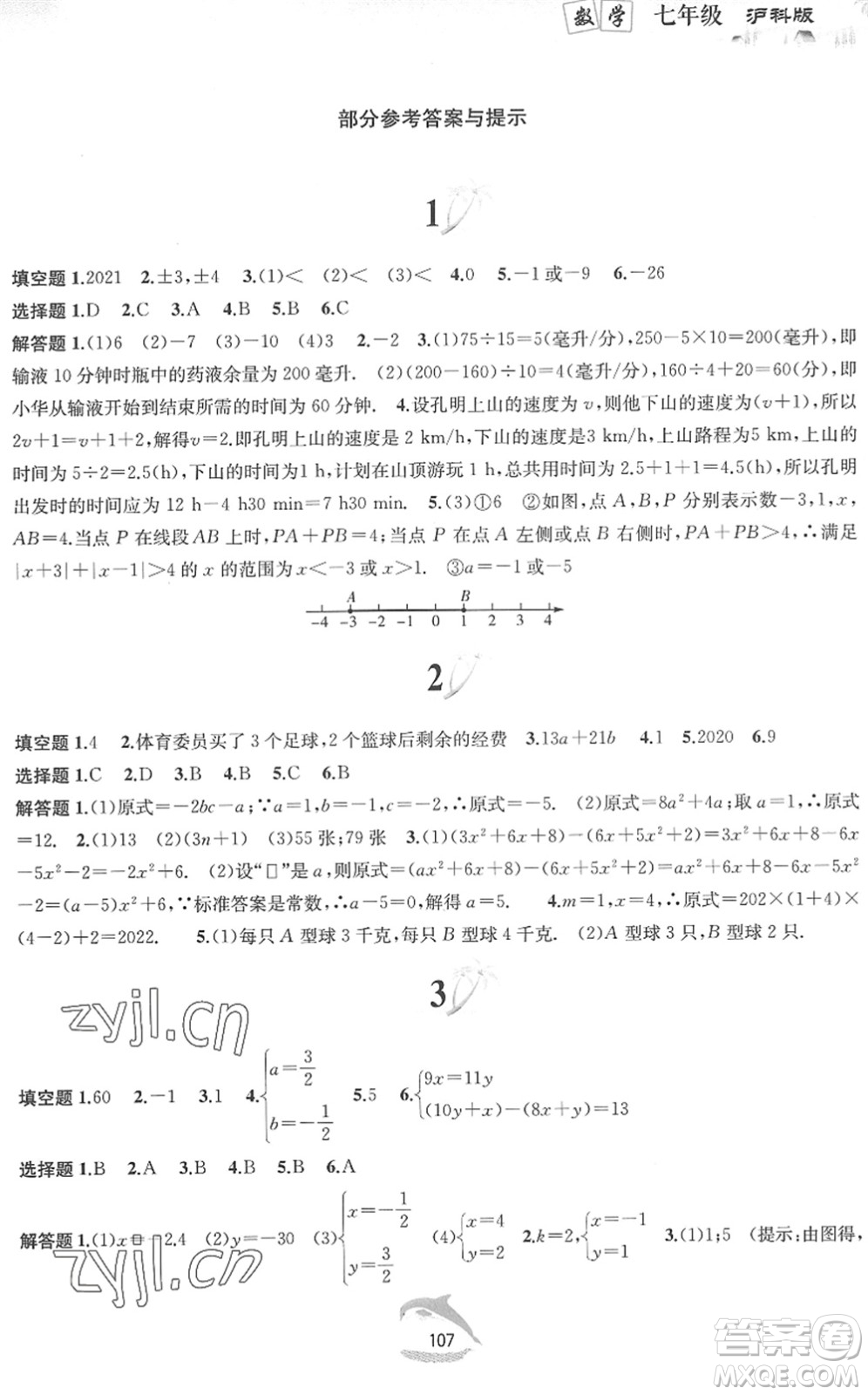 黃山書(shū)社2022暑假作業(yè)七年級(jí)數(shù)學(xué)滬科版答案