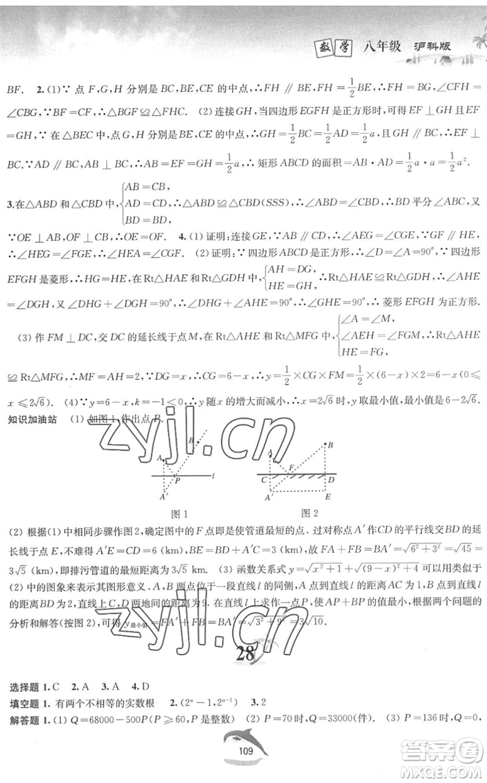 黃山書社2022暑假作業(yè)八年級數(shù)學(xué)滬科版答案