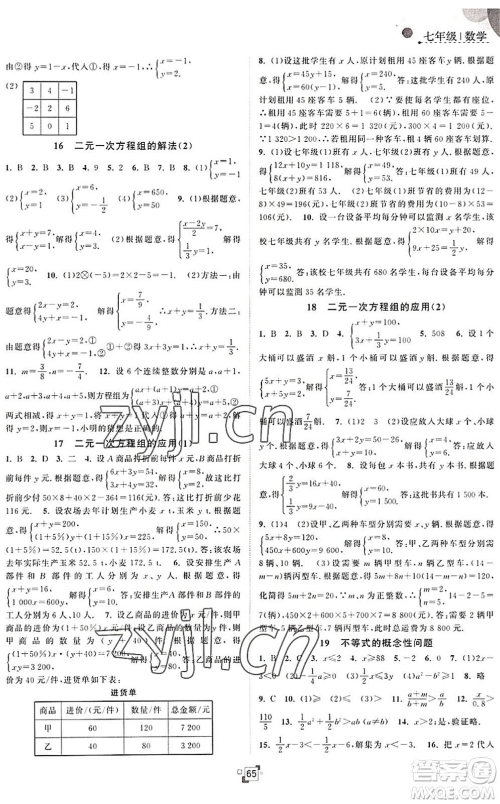 江蘇人民出版社2022暑假提優(yōu)集訓(xùn)40天七年級數(shù)學(xué)SK蘇科版答案