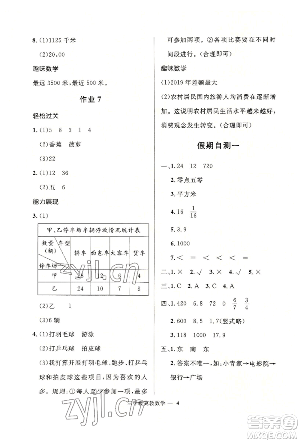 河北少年兒童出版社2022贏在起跑線小學(xué)生快樂暑假三年級數(shù)學(xué)冀教版參考答案